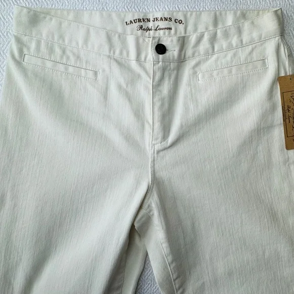 NWT Lauren Ralph Lauren Off-White Denim Slim Straight Pants/Jeans, Size 8 Petite - Picture 8 of 12